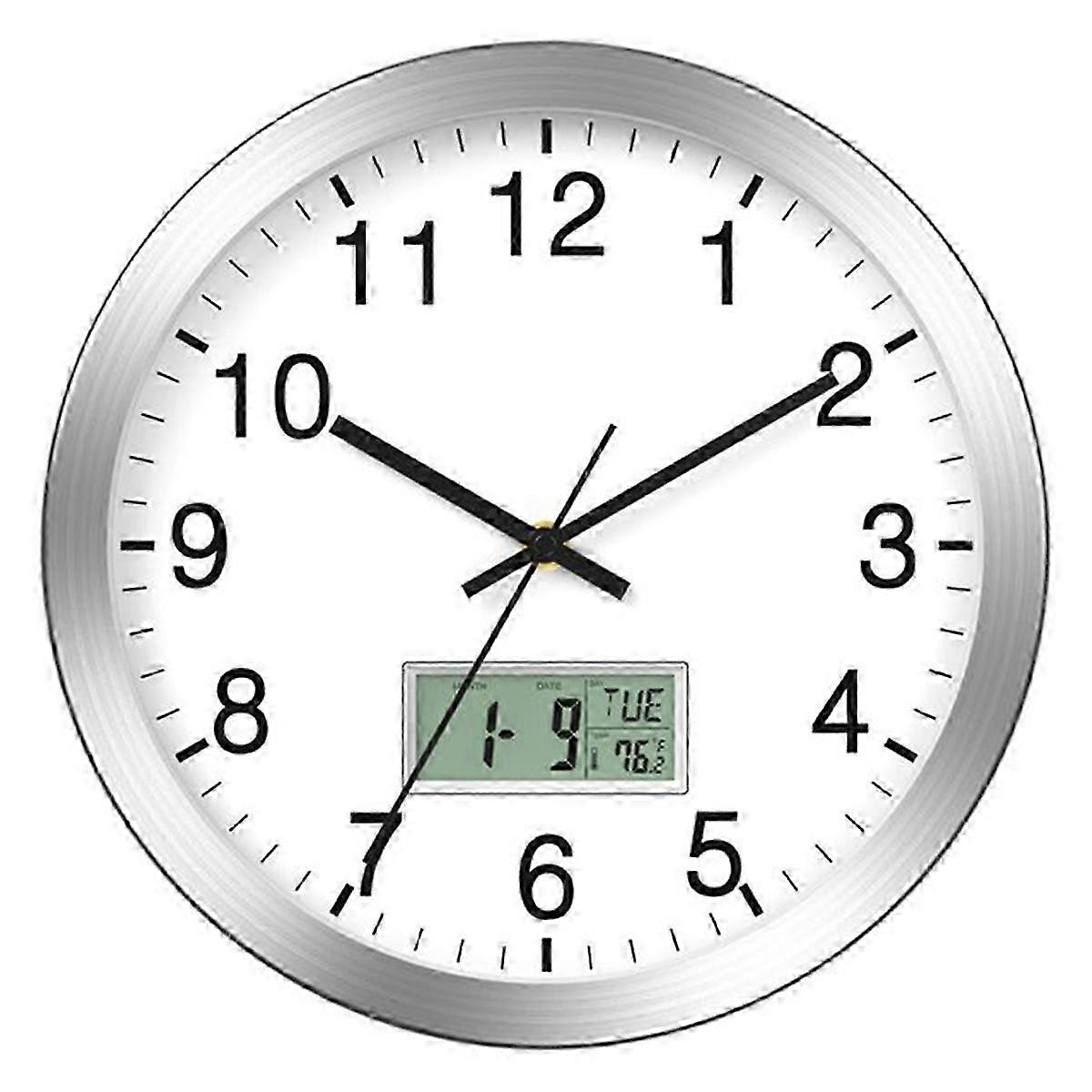 12In Wall Clock with Digital Date,Week,Indoor Temp - Battery Operated