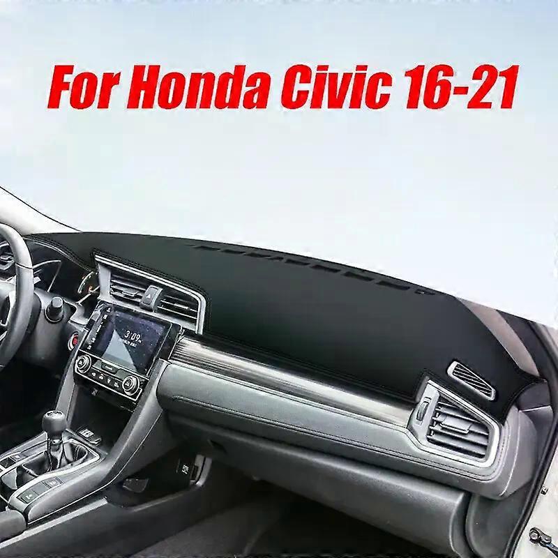 Housse de tableau de bord en cuir noir Dash Protector Pad Mat pour Honda Civic 2016-2021