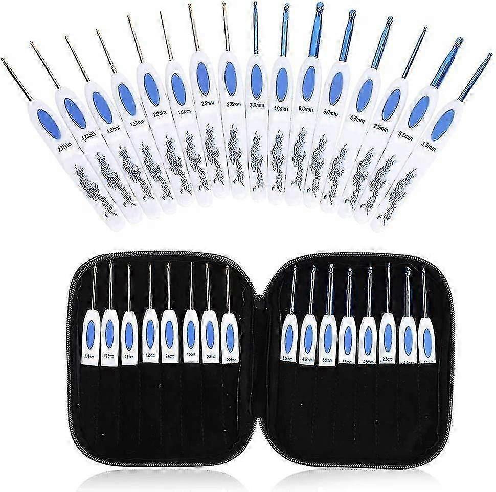 Crochet Hooks Set 16PCS with Portable Case for DIY Hand Knitting Art for Lovers(Blue)