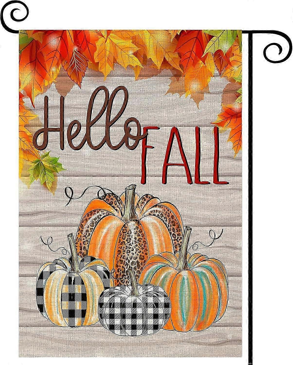 Hello Fall Pumpkin Garden Flag Vertical Double Sided Halloween Thanksgiving Autumn Leaves Yard Outdoor Decor 12.5 x 18 Inches (Hello Fall, 12.5 x 18)