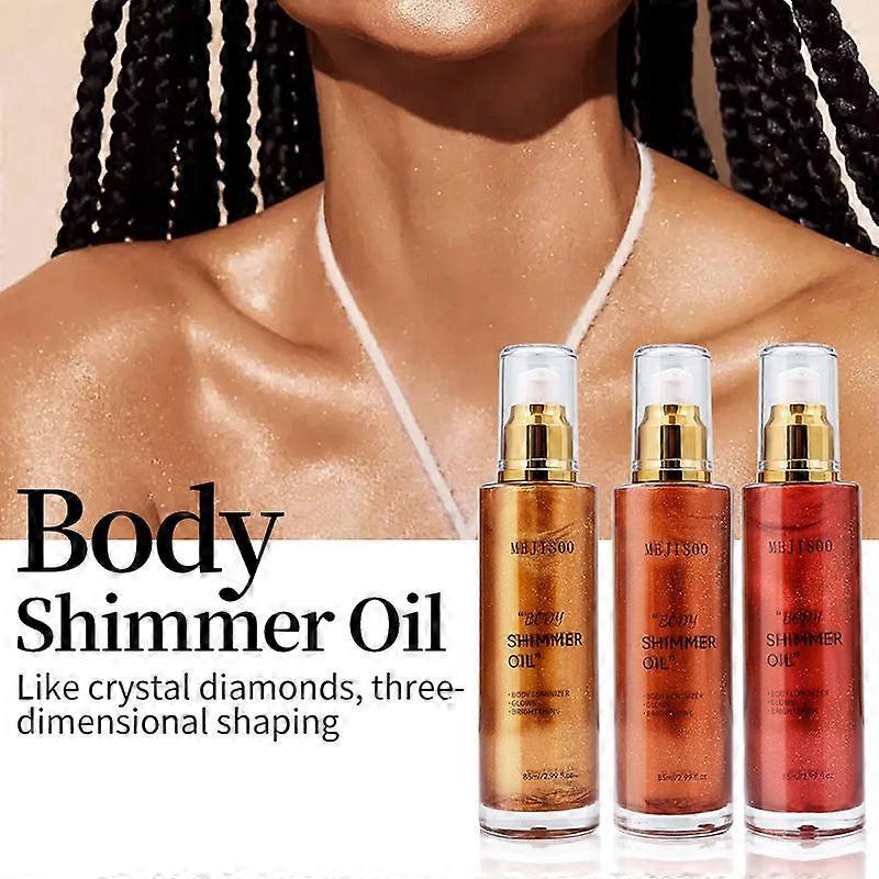 Body Shimmer Oil, Highlighter Makeup Smooth Glitter Glow Liquid Foundation for Face & Body,Moisturizing Glitter Highlighter Summer Taning Oil Makeup