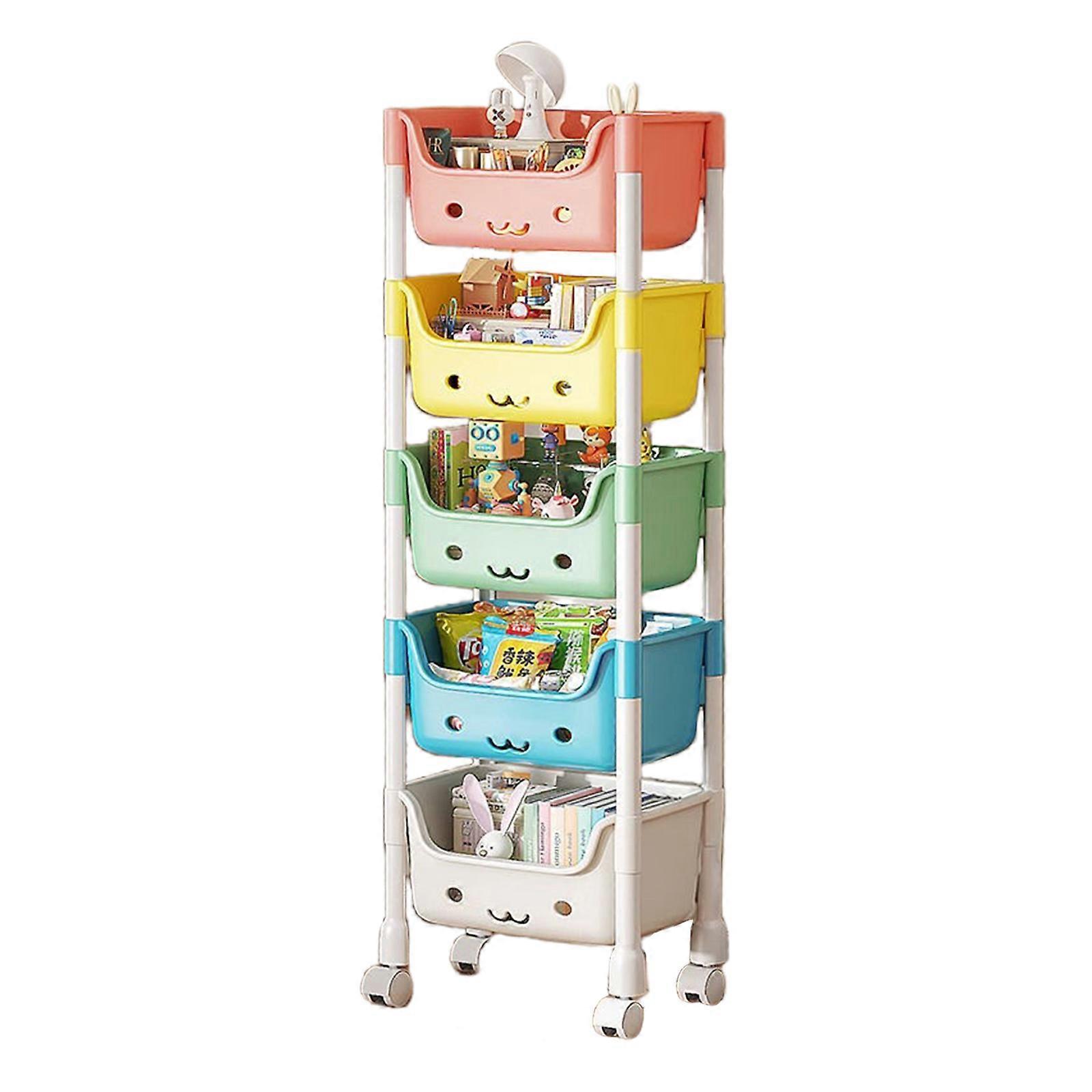 Fashionable Rolling Storage Cart Organizers with 3 Tiers Multipurpose Utility Trolley Portable for Home and Office Macaron color
