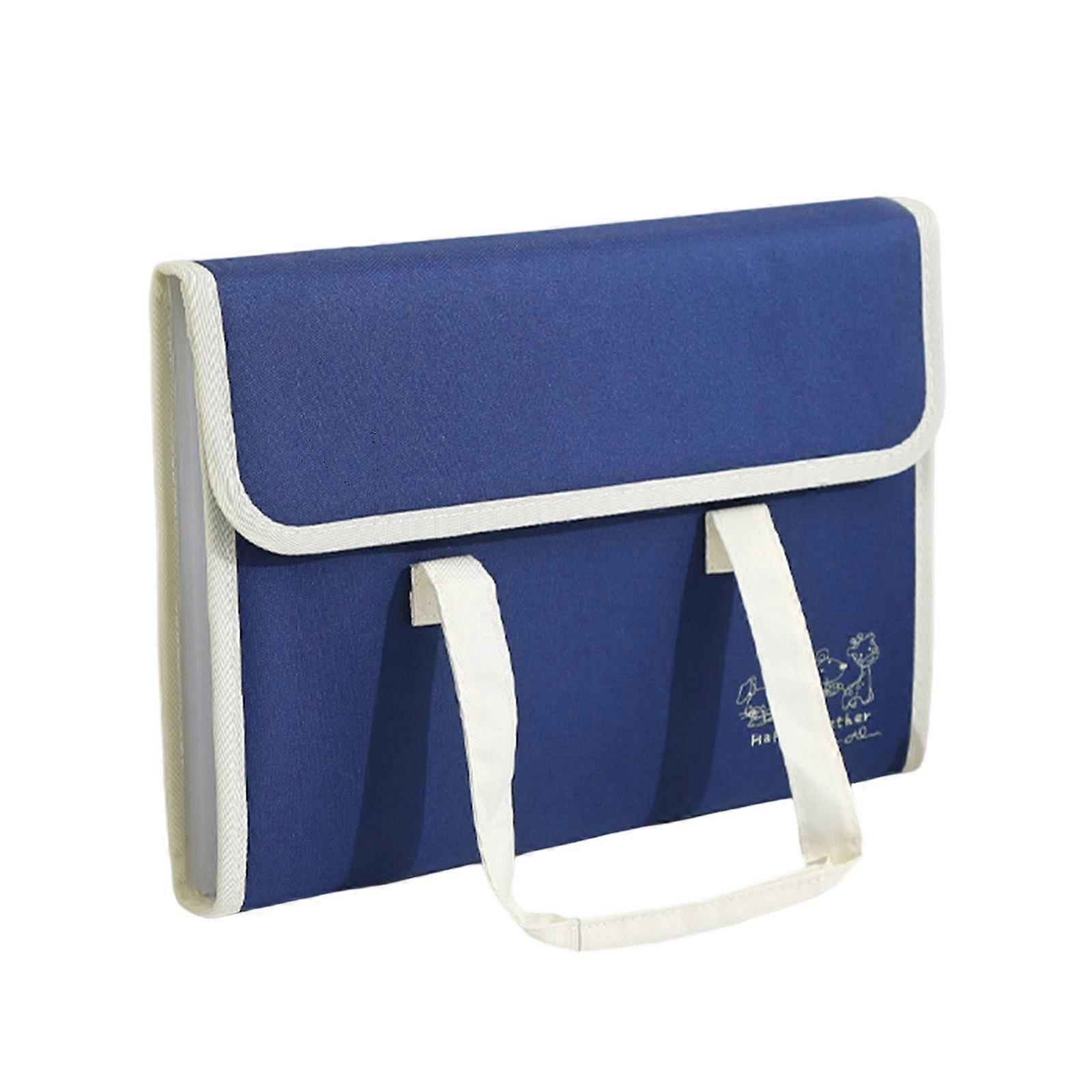 A4 File Folder Canvas Organ Folder Document Bag with Labels Document Folder Paper Storage Bag School Office Supplies  Blue