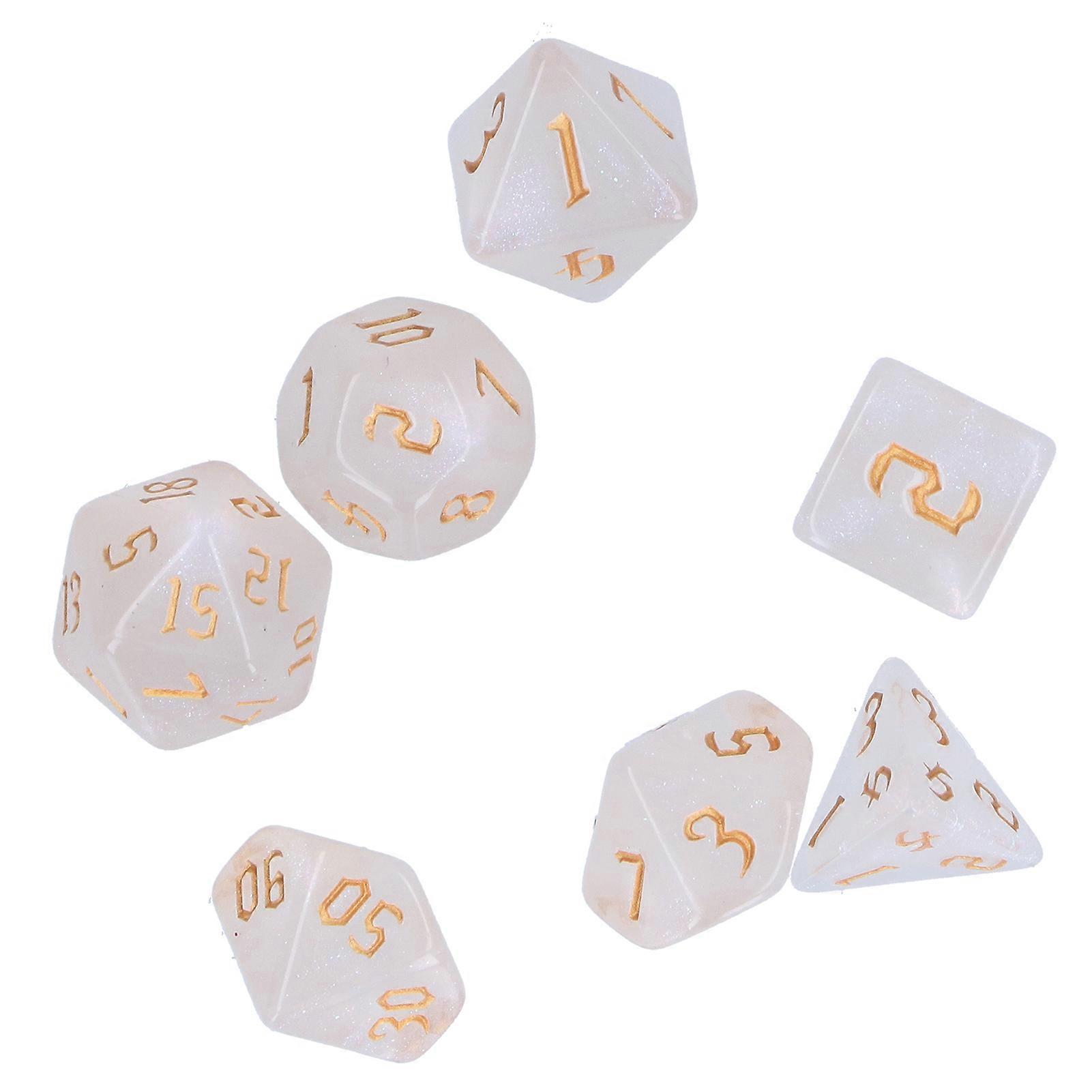 7pcs White Acrylic Polyhedral Dice Set 7-Die Game Dice Gold
