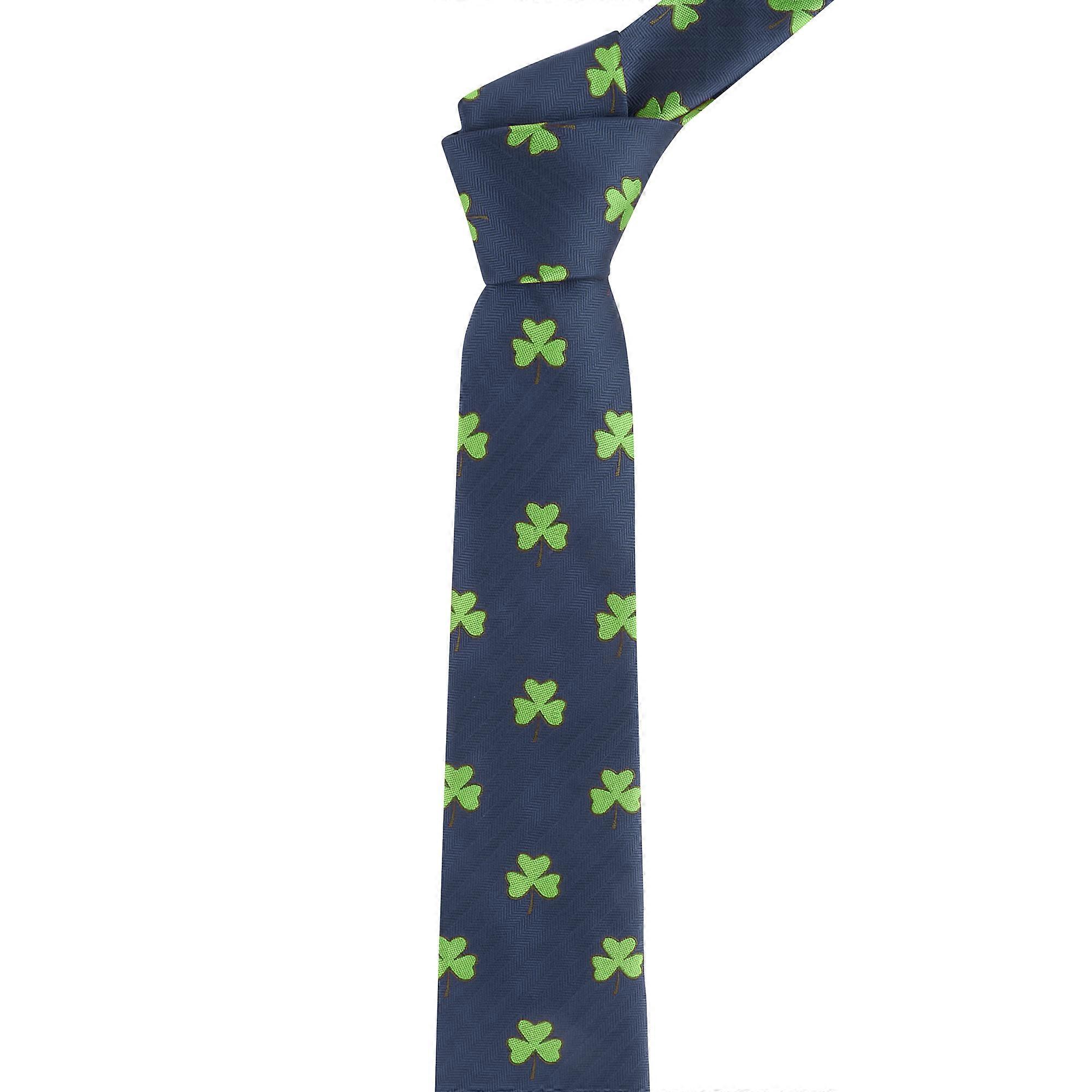 Navy Blue Shamrock Herringbone Tie
