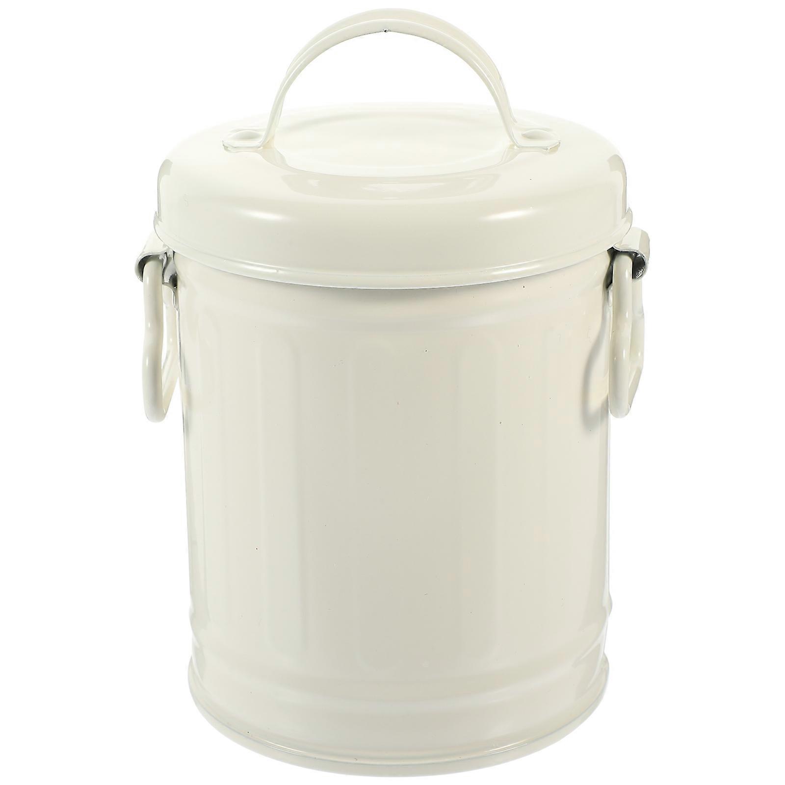 Small Desk Bin, Multi-Functional Stationery Organizer with Lid, Iron Finish