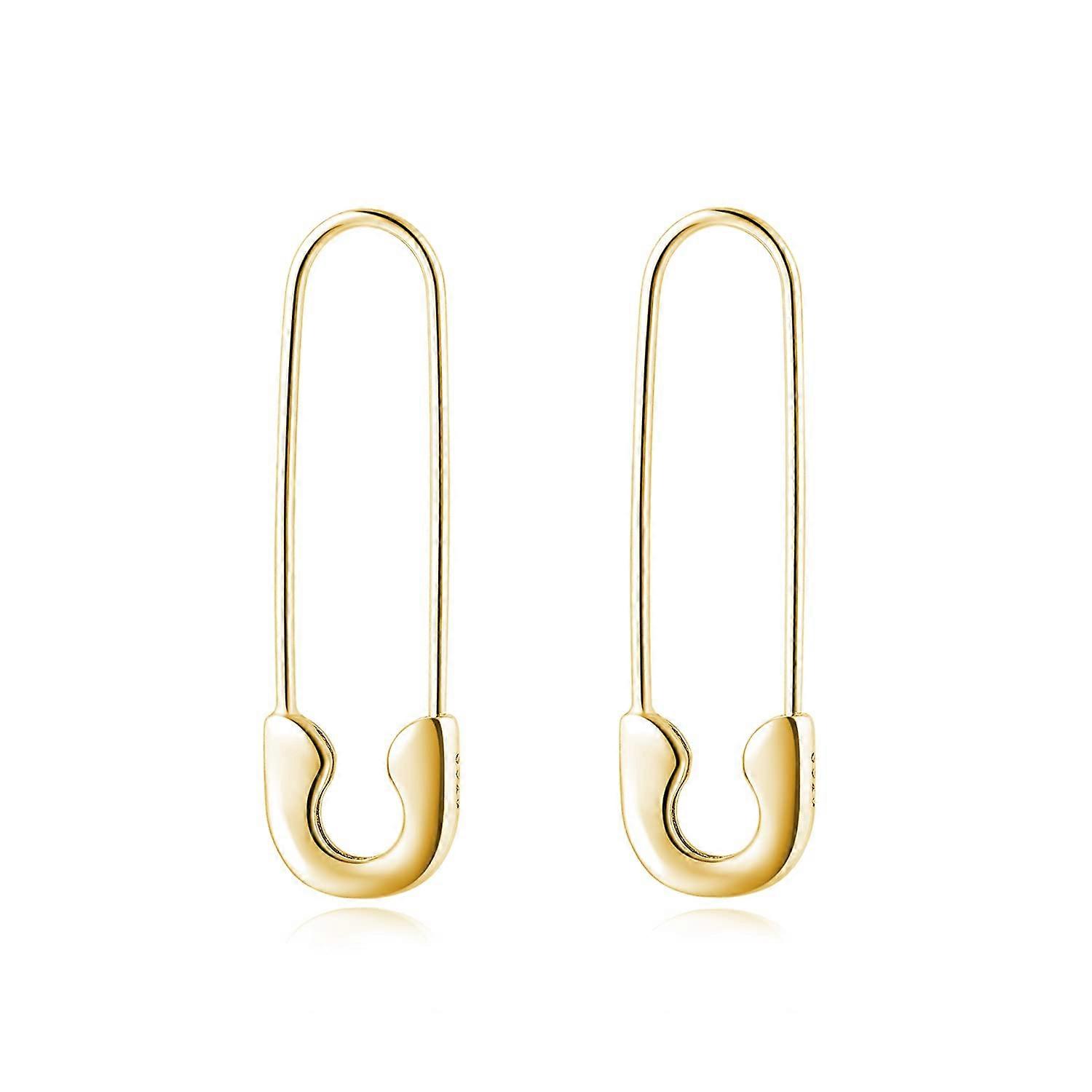 女性のためのソリッド925スターリングシルバー安全ピンフープピアスミニマリスト1.4 'フープピアスダングル