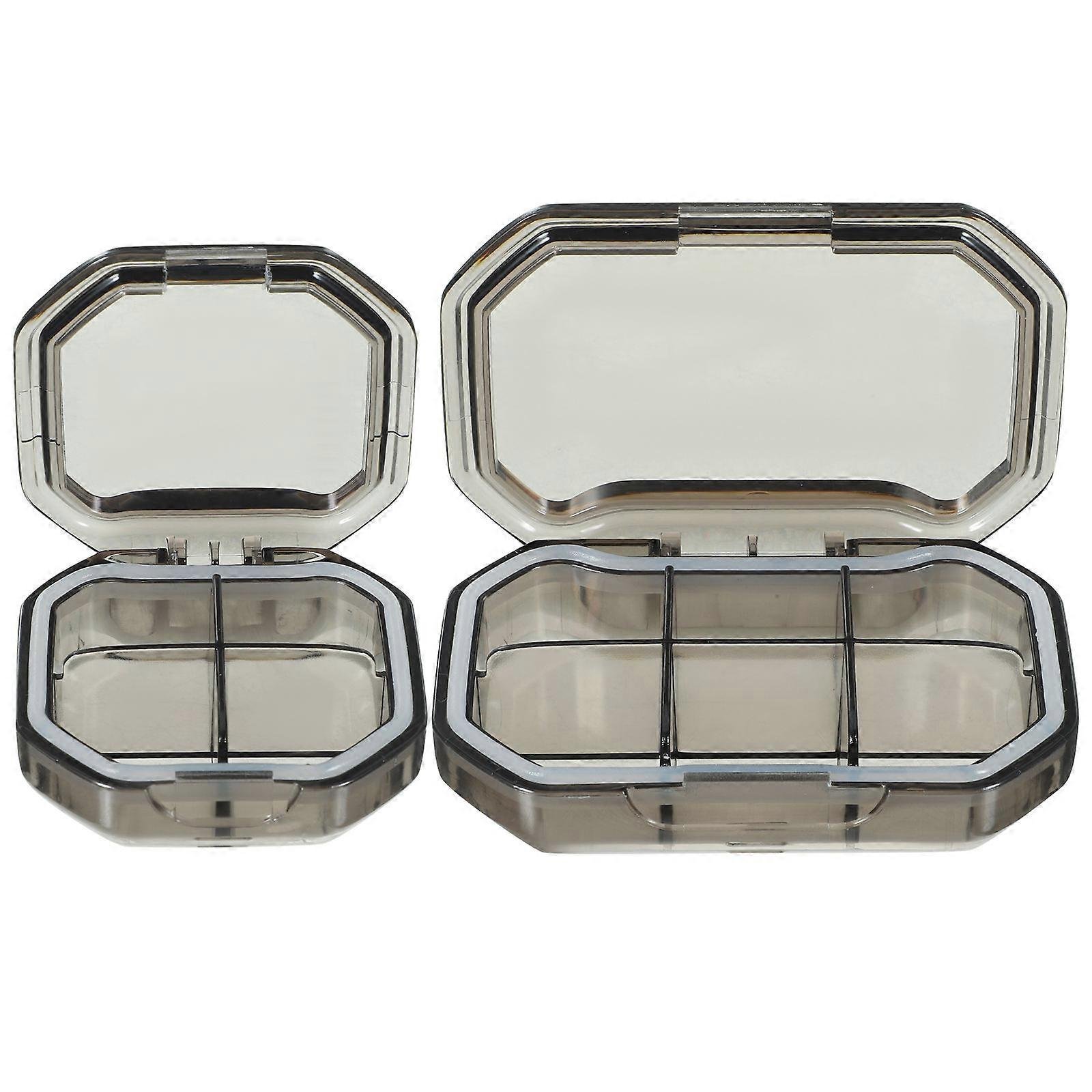 Mini Travel Pill Container Portable Pill Cases Grey 9.2x6.2x2.5cm Easy to Use Medication Organizer 2Pcs