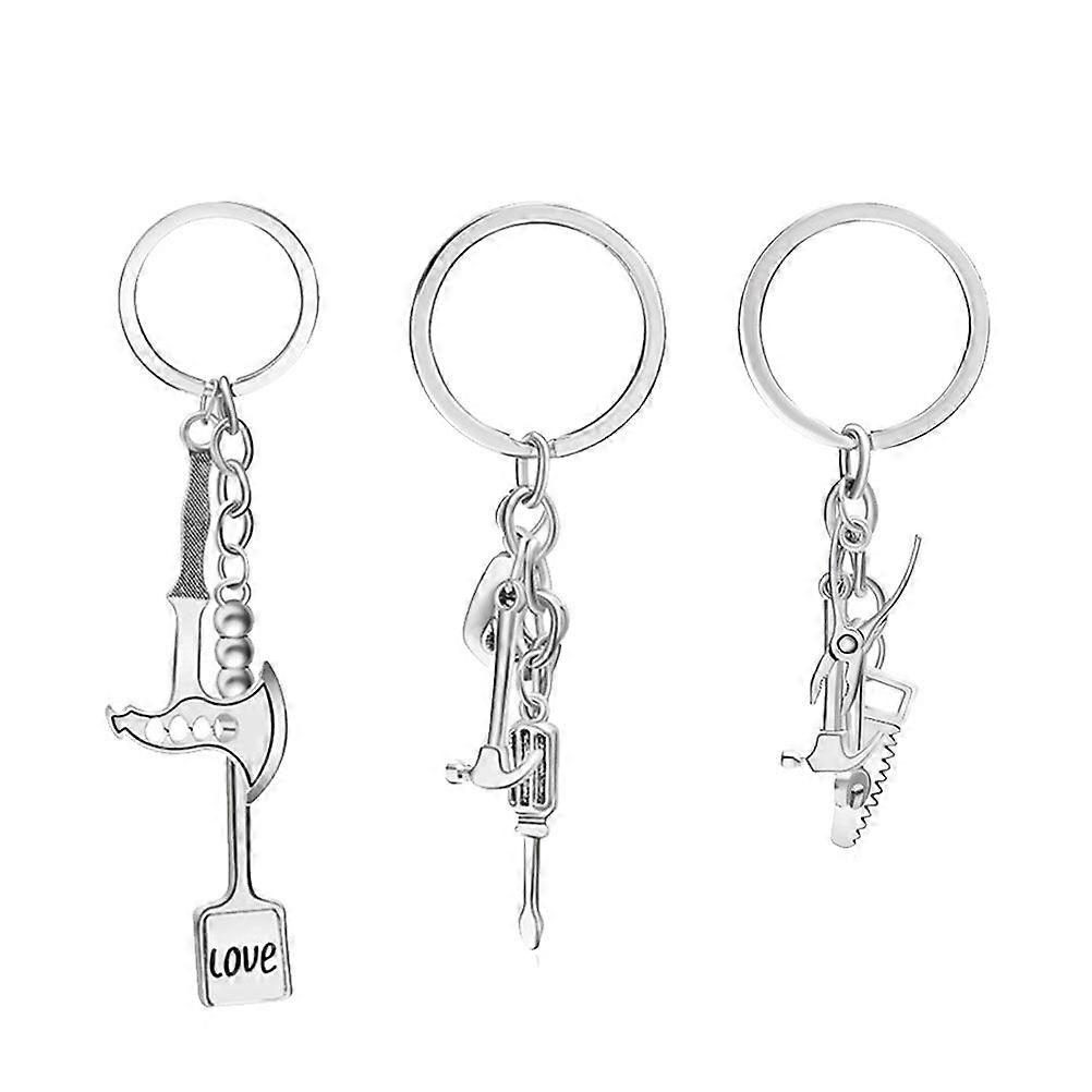 3pcs Mini Pliers Wrench Hanging Keychains Fathers Day Gift Key Holder Mini Hammer Tool Pendant Alloy Key Rings Craft Ornaments (3 Pattern, 1pc for Eac