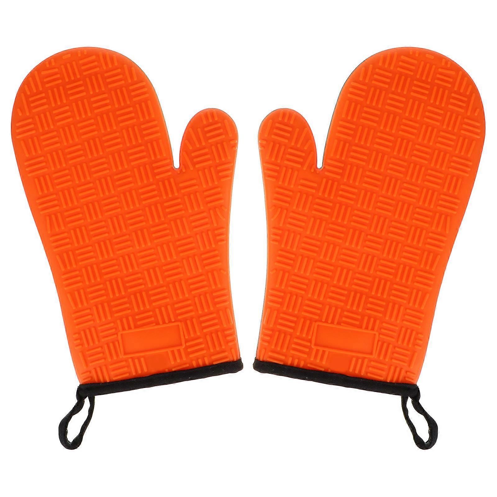 Barbecue Mitts Kitchen Oven Gloves Heat Resistant Silicone Material Cotton 27x17cm Protect from Grease Spatter 2Pcs