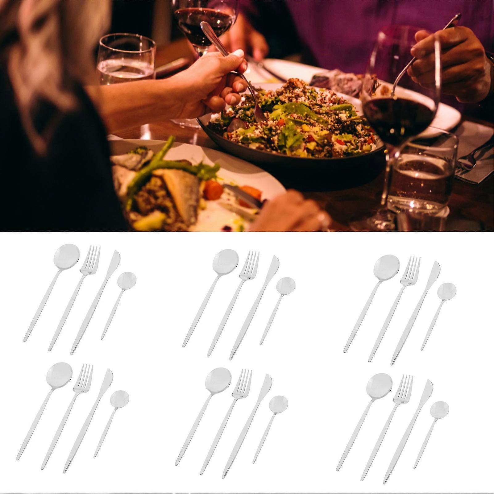 24Pcs Tableware Set Stainless Steel Knife Fork Spoon Flatware Set for Dinner Feast Silver 