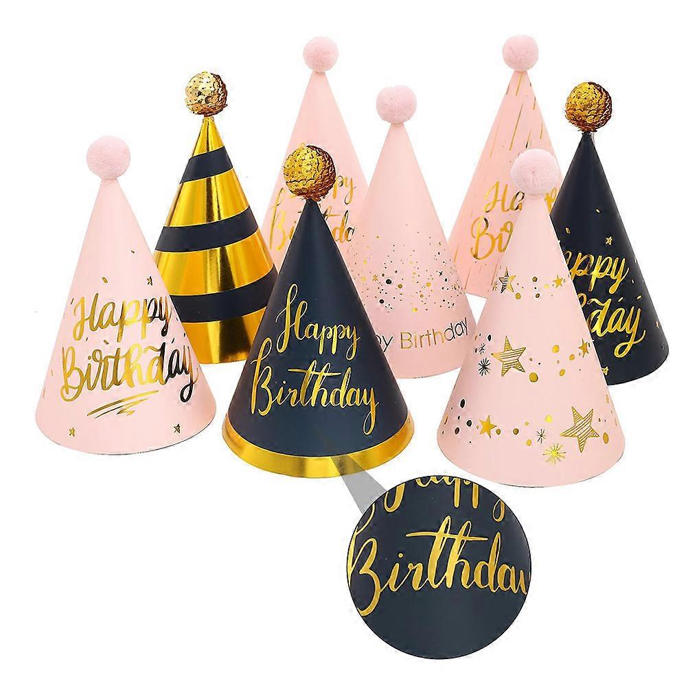 Glitter Birthday Hats Set Assorted Styles in Pink, Orange & Black for Memorable Party Celebrations