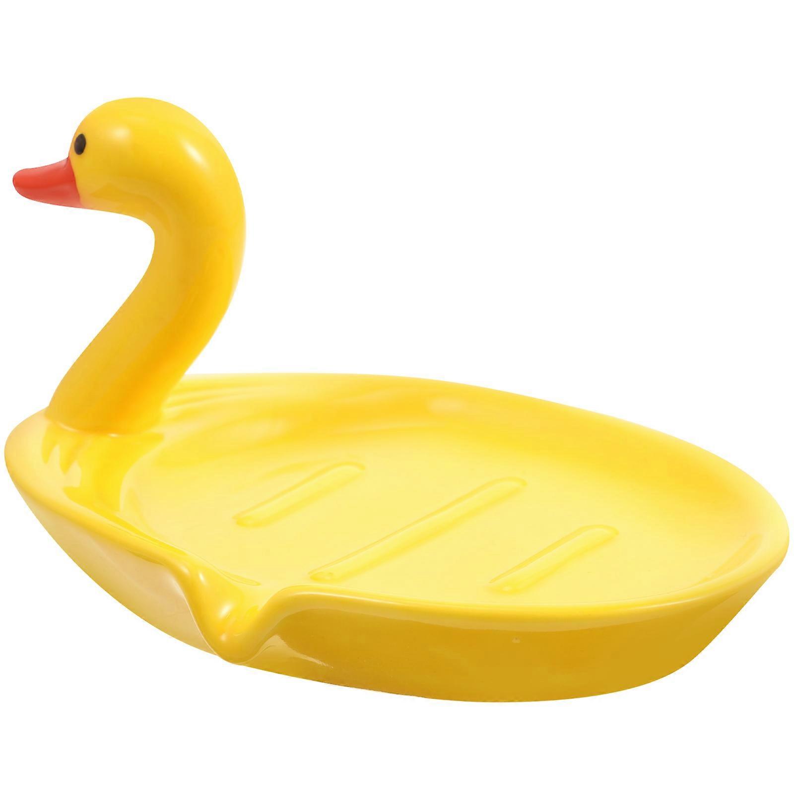 Ceramic Soap Box Self-Draining Anti-Slip Swan Shape Home Users 15X10.5X9CM 1Pcs