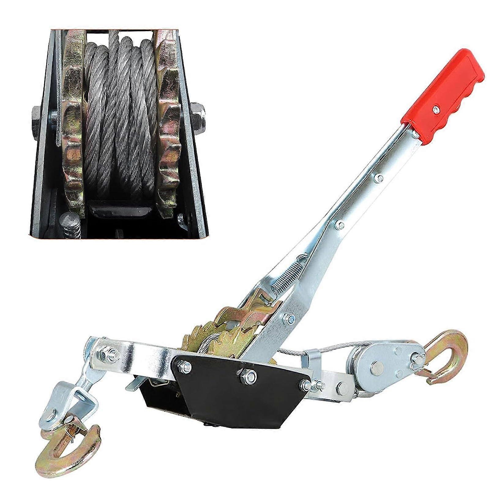 Cable puller, 2 hooks, steel cable, dual power ratchet, 2ton power puller
