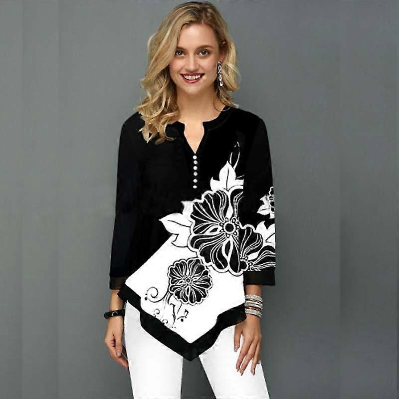 3D Print V Neck Irregular Women's Top