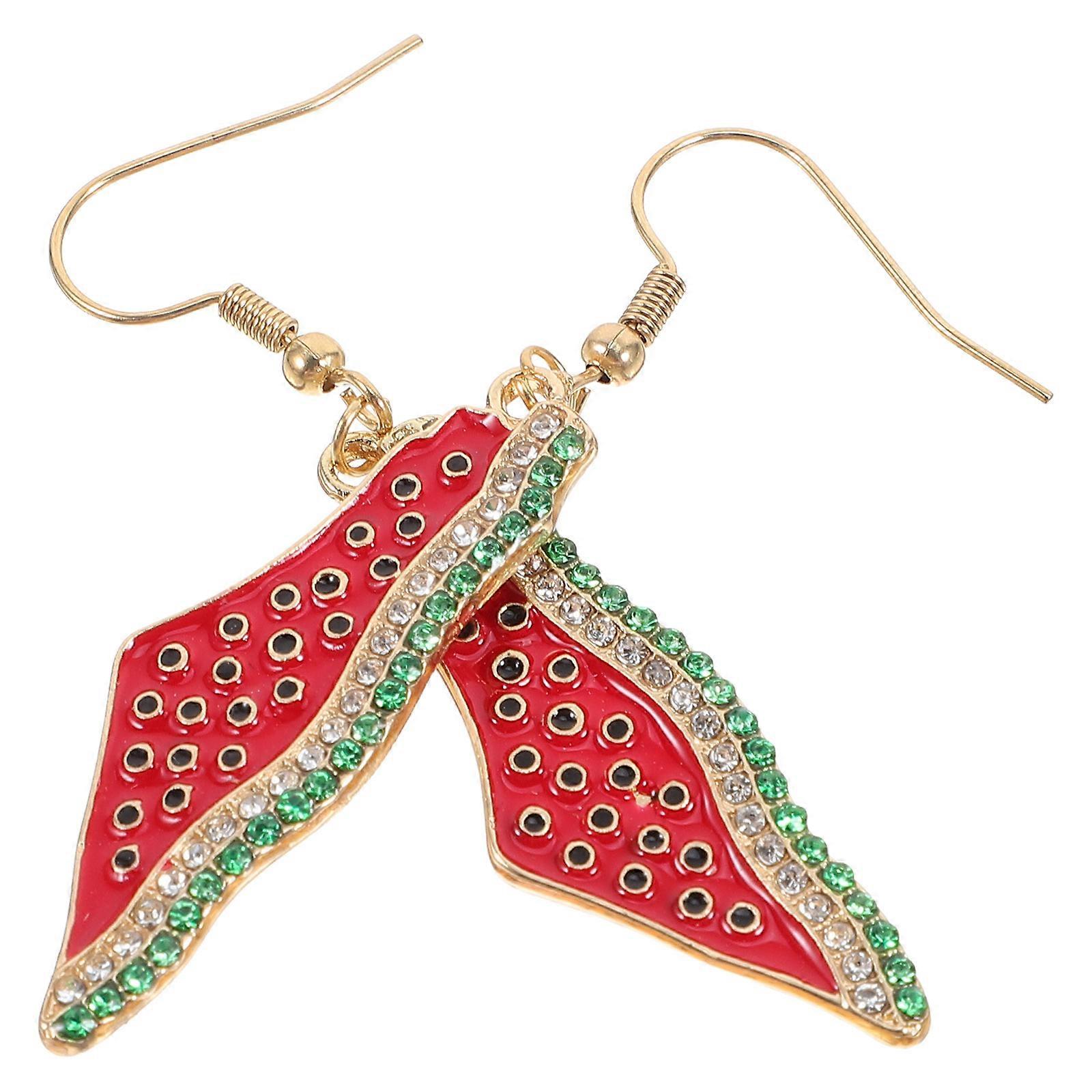 Gold Dangle Earrings For Women Watermelon Shape Drop Earrings Golden Party Accessories 1Pair