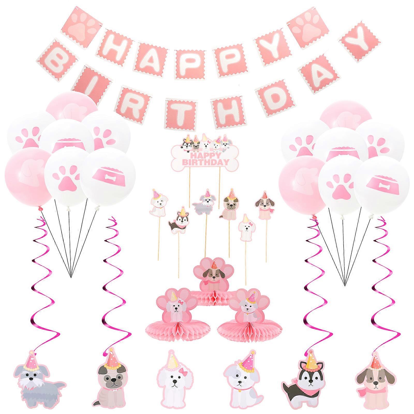 مجموعة زينة حفلة عيد ميلاد تحت عنوان بالونات اللاتكس الورقية اللون الوردي للاحتفال بعيد ميلاد الأليف 1 مجموعة