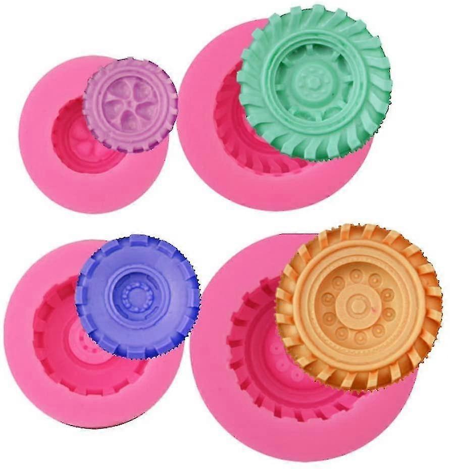 3D Round Tire Fondant Mold Truck Wheel Shape Silicone Mold Set of 4 Suitable for Various Brands