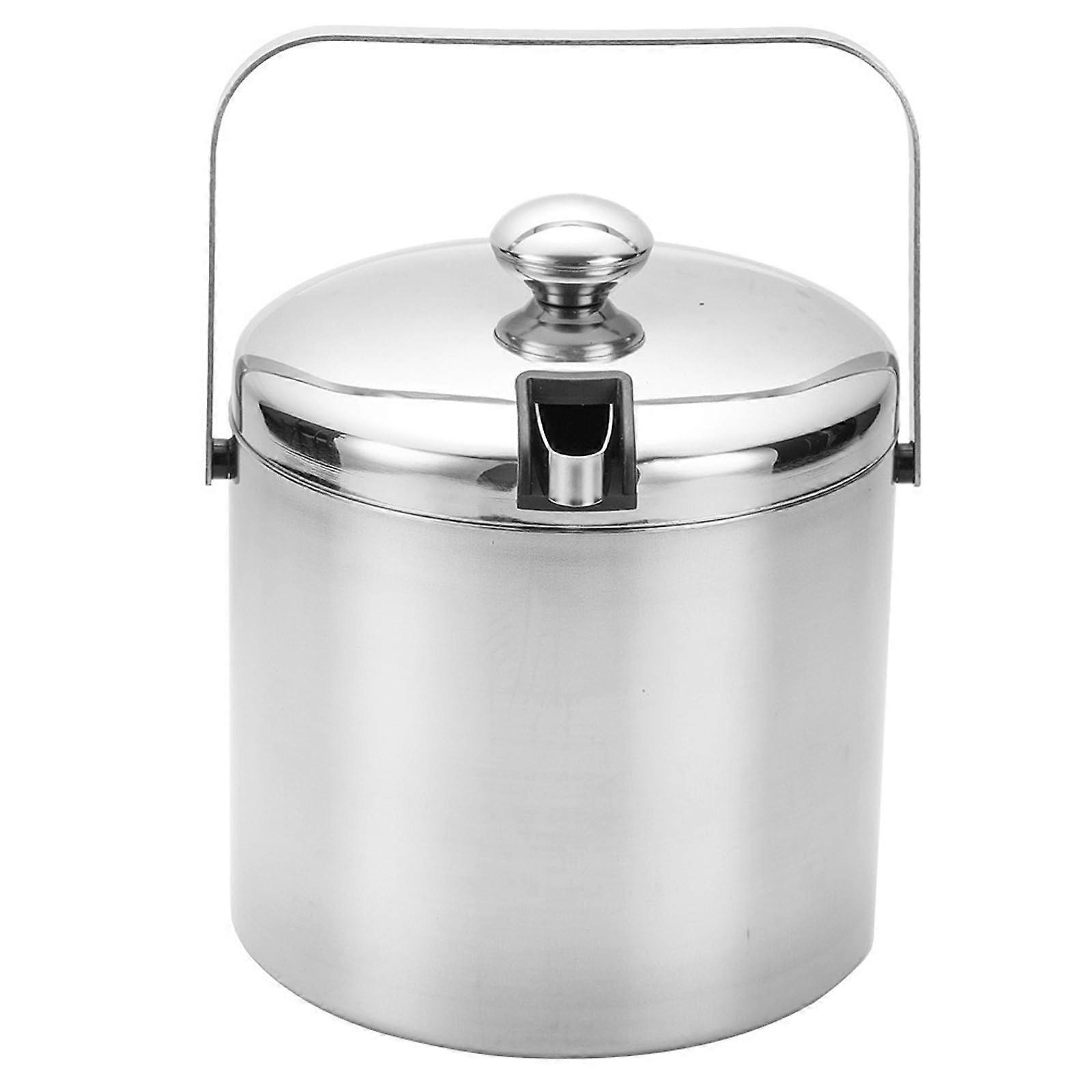 Stainless steel ice bucket with lid, tongs, doublewalled, insulated, silver, 3L