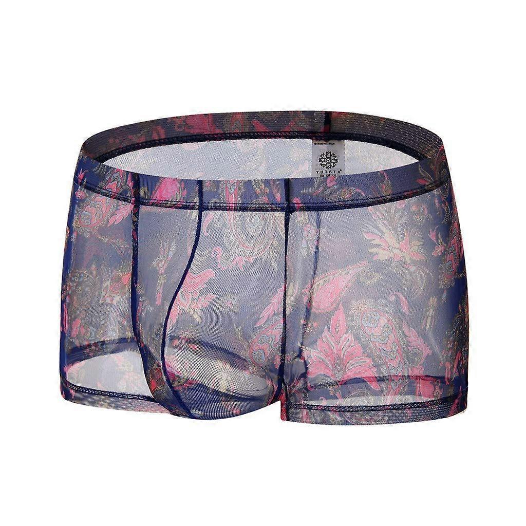 Men's Fashion Underwear Trousers Sexy Low Waist Soft Triangle Briefs Blue M Transparent Printed Short Panties Set A4