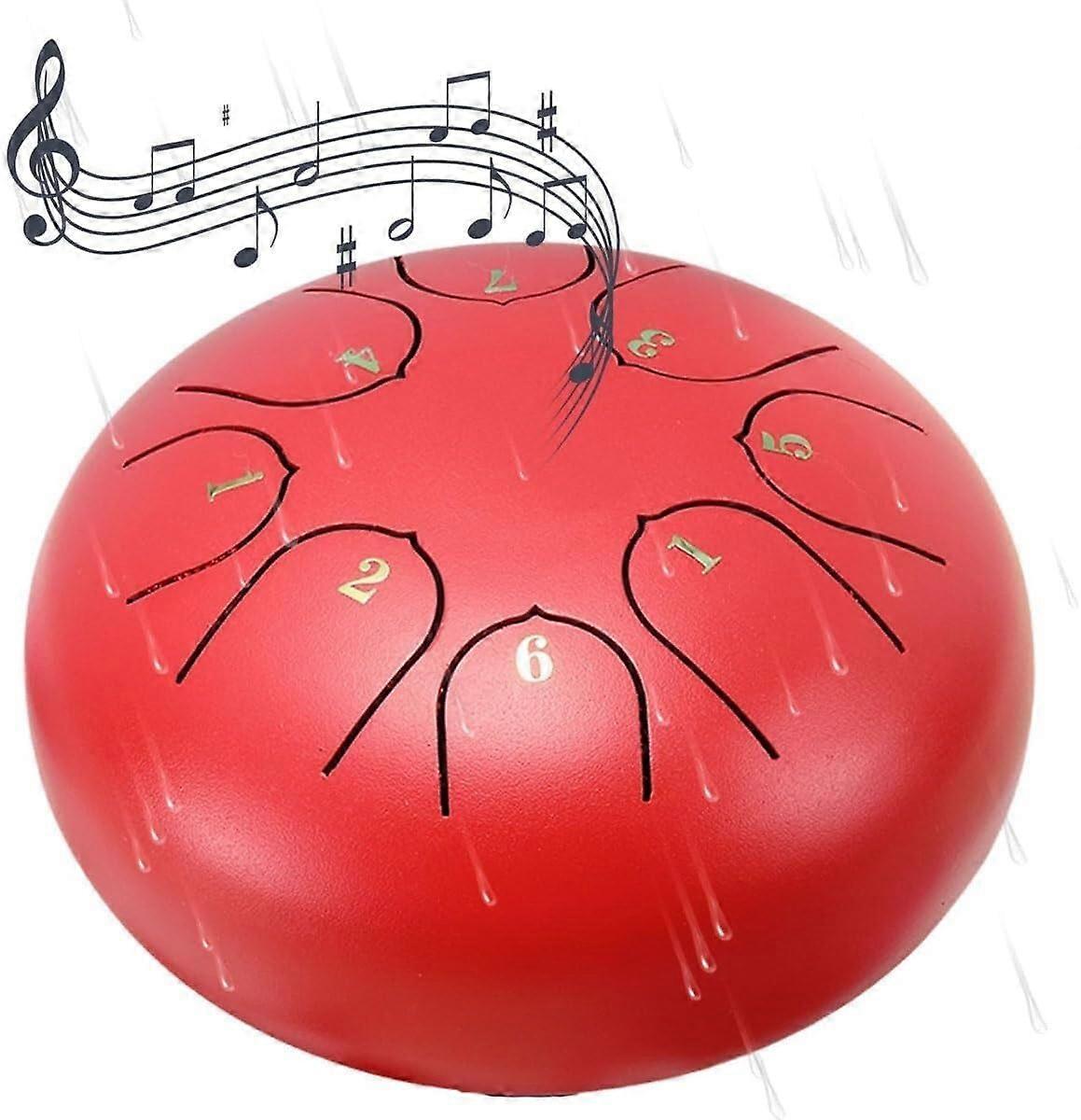 Tongue Drum Rain: The 6inch 8tone steel tongue drum is for adding a mesmerizing sound to your outdoor space (Red).'