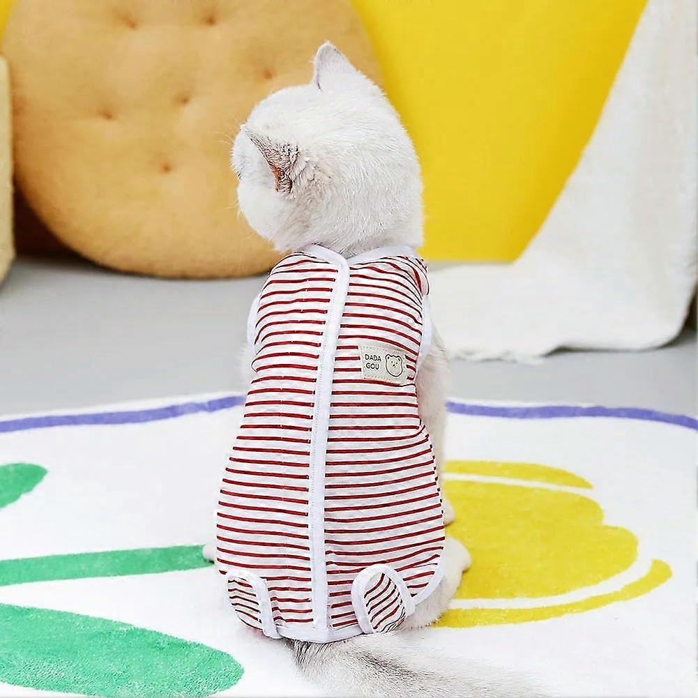 Cat surgical suit, neutering bodysuit for cats, onepiece for surgical abdominal wounds or skin diseases, alternative to Ecollar, red striped, size M