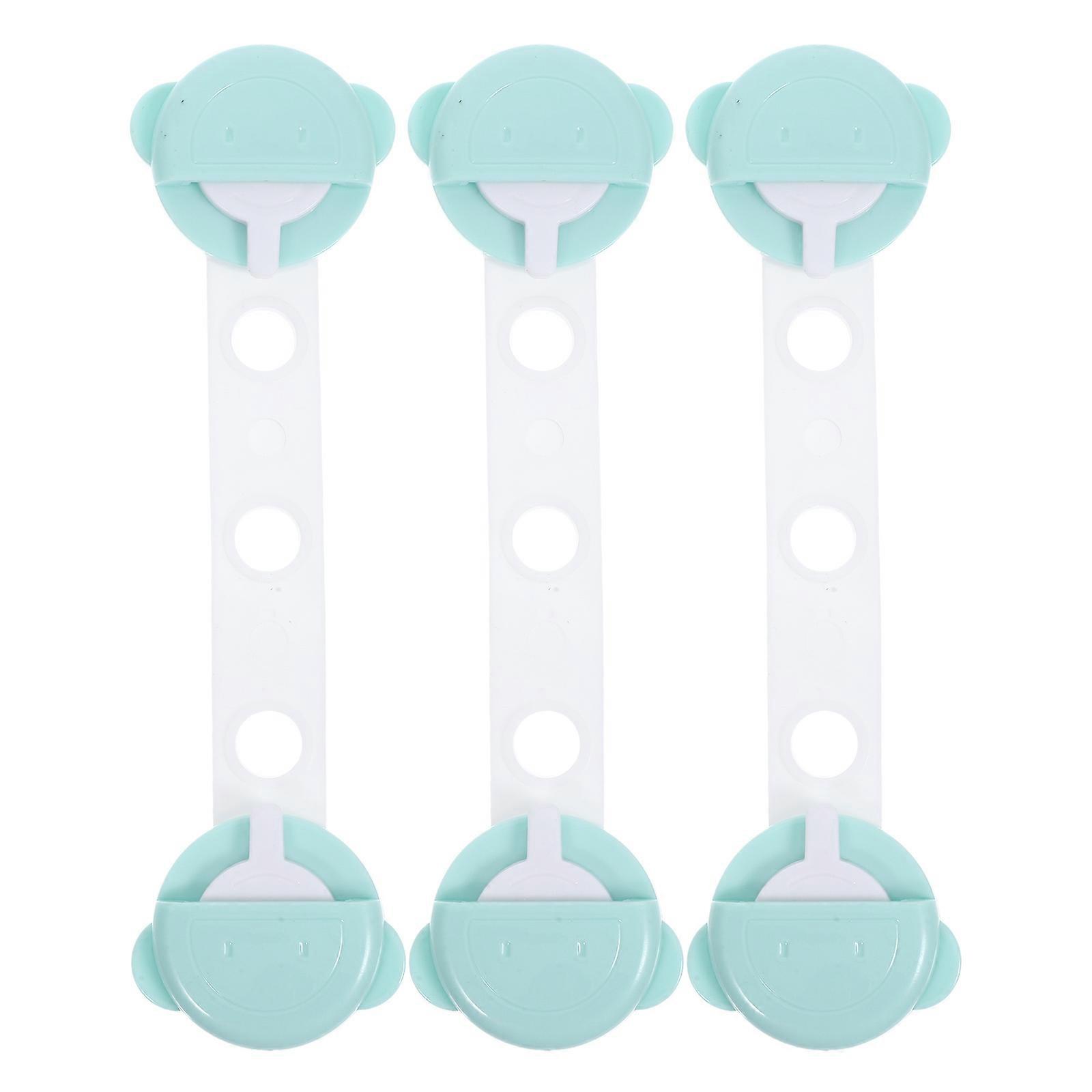 3pcs Safety Cabinet Locks Extended Locks for Fridge and Furniture, Easy Operation, Finger Pinch Prevention, Green Cartoon