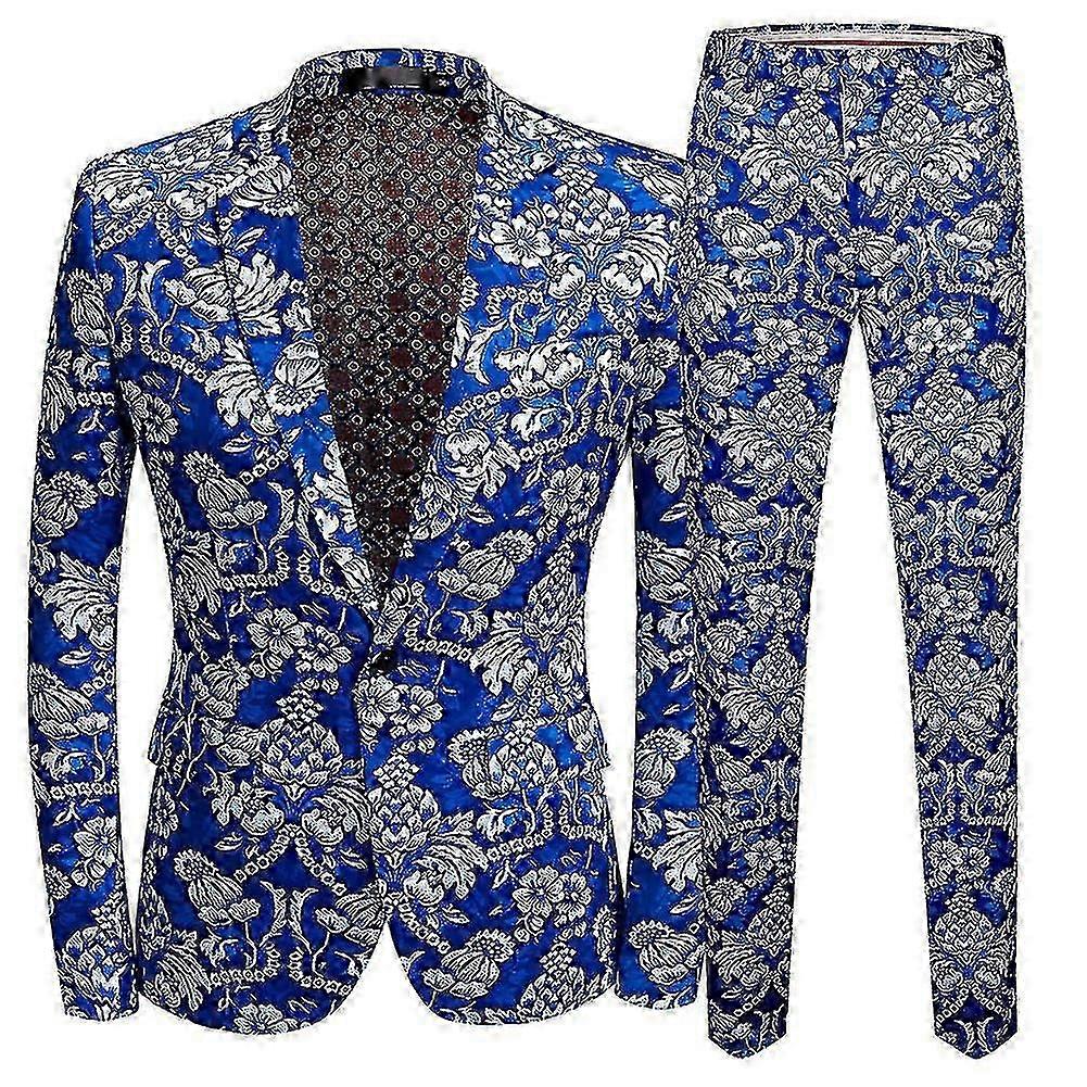 Slim Fit 2-delat Blå Kostym Set för Män - Bröllop Kavaj & Byxor Combo för Formella Tillfällen