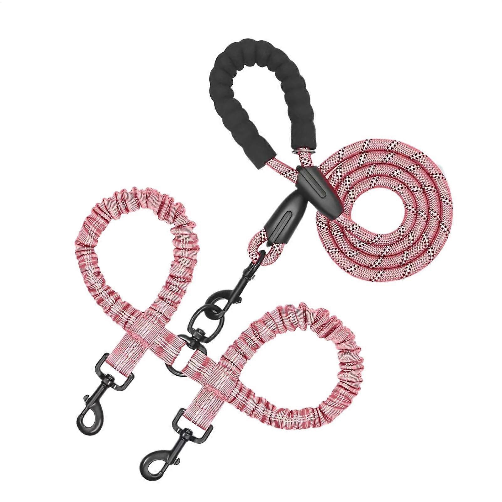 Dog Training Leash – Double Puppy Running Belt Adjustable Dog Leash for Puppies, Pet Training Rope, ShockAbsorbing Bungee for Two Cats, Rose