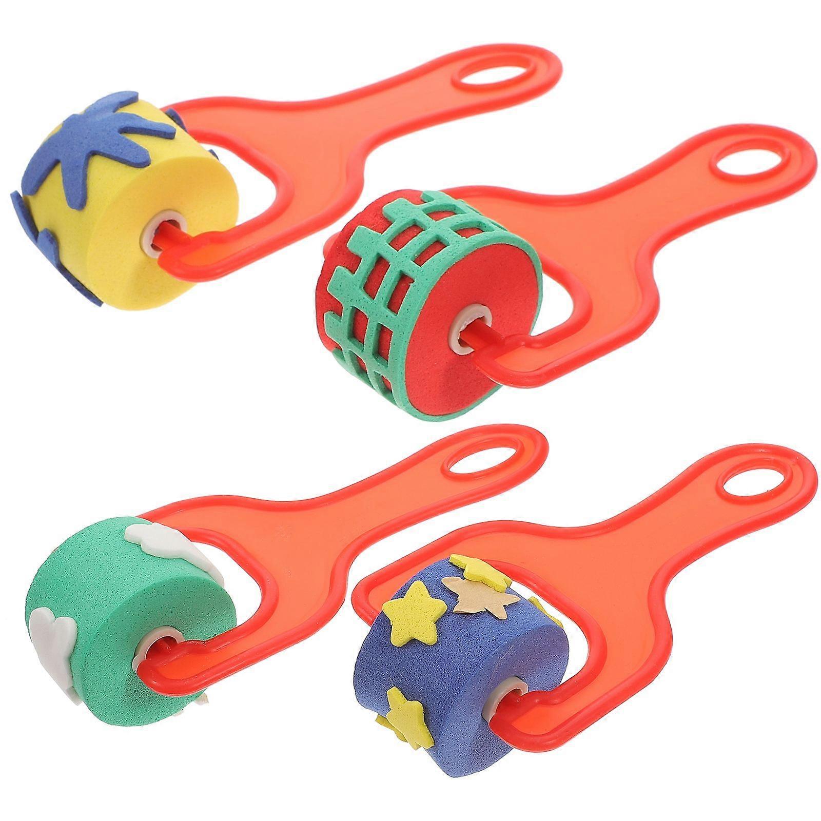 4Pcs Sponge Rollers DIY Painting Sponge Stampers Kids Drawing Tools with Patterns
