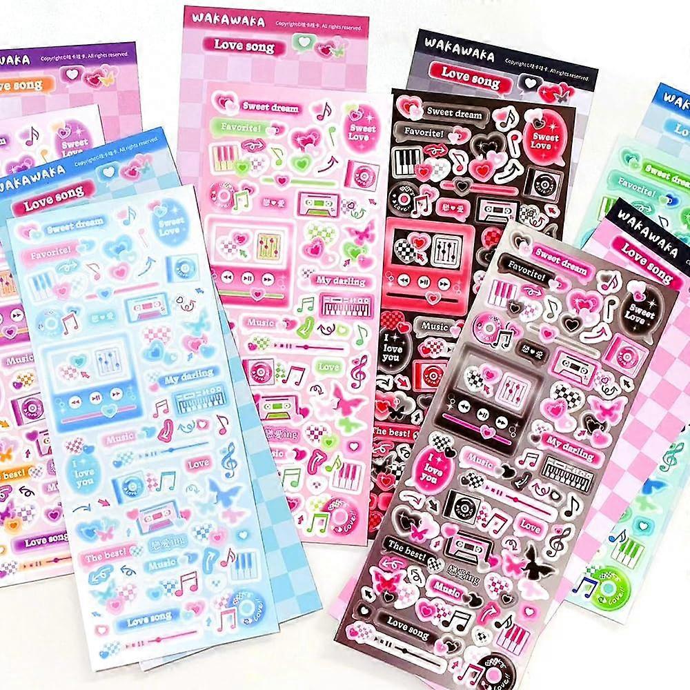 6 Sheets Butterfly Scrapbooking Stickers Heart And Music Themed Sticker Sheets For DIY Photo Album Diary Notebook