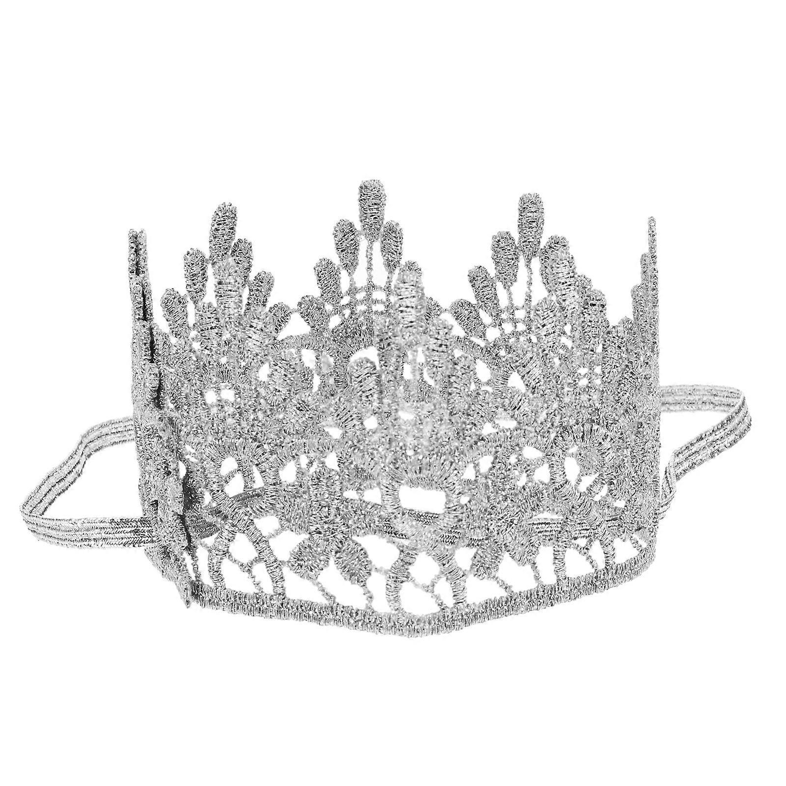 Adorable Fabric Baby Crown Headband for Decoration Use Silver Color Fits Various Occasions 0.5 Inch Wide