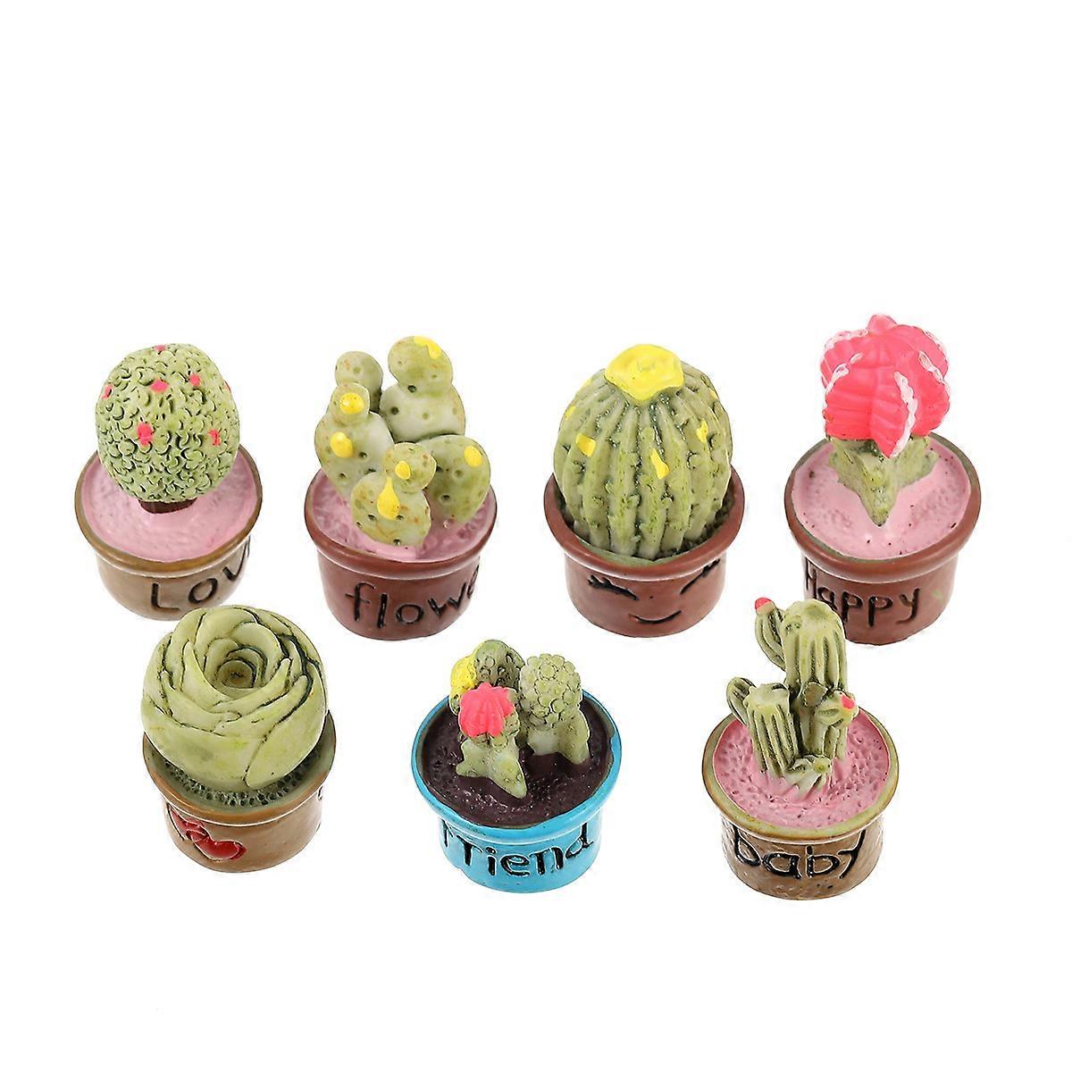 Mini Artificial Plants Pots Cartoon Simulation Succulents Resin Home Decor 7Pcs