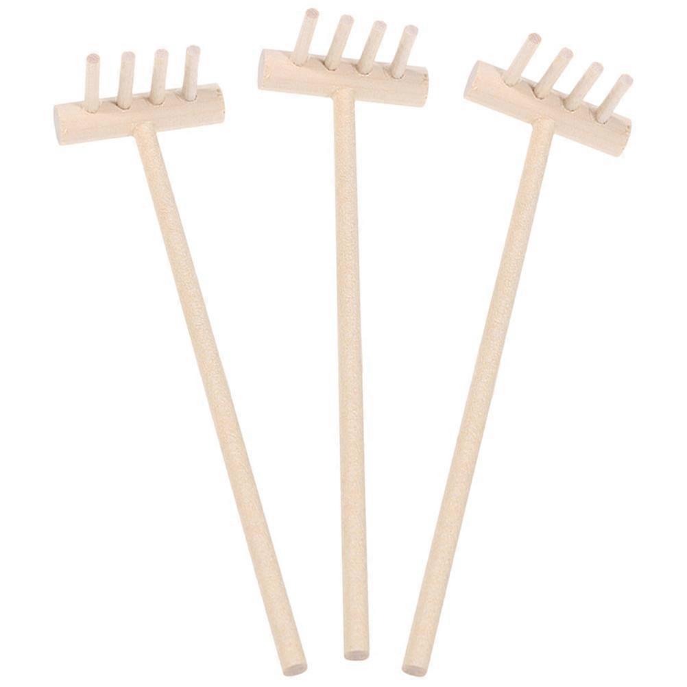 Mini Zen Sand Rake for Decoration Made of Bamboo Beige Color Elegant and Practical 3 Pieces
