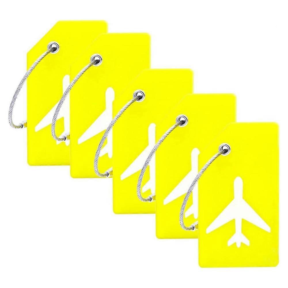 5個の柔軟なシリコンラゲッジタグトラベルIDカードスリーブトロリーケースラベルイエロー