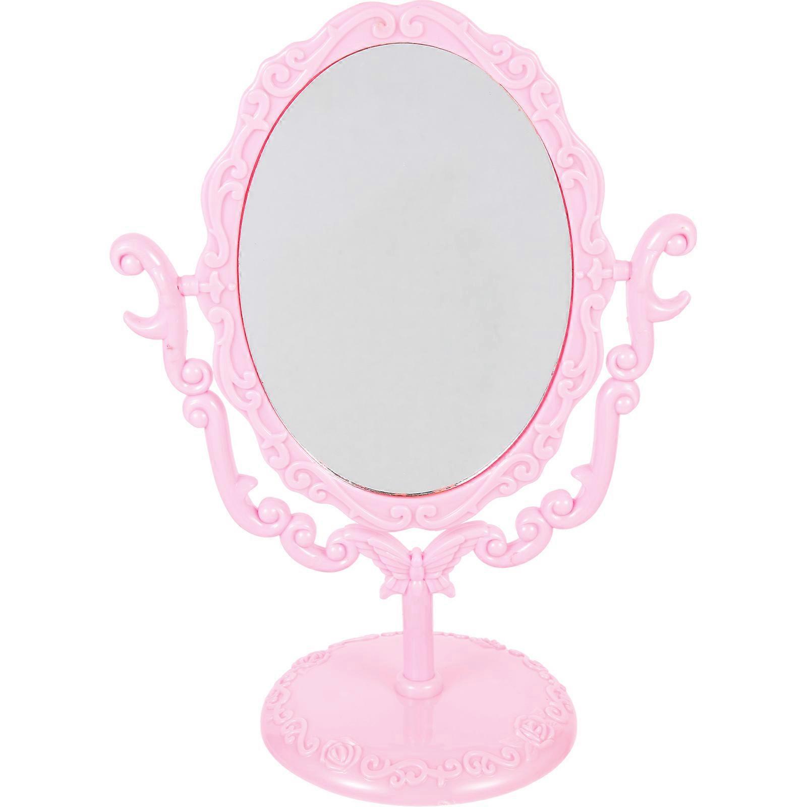 Rotatable Gothic Desktop Makeup Mirror with HD Lens, Chic Pink Retro Style Vanity Mirror for Angle Tabletop Cosmetic Dressing Table Accessory