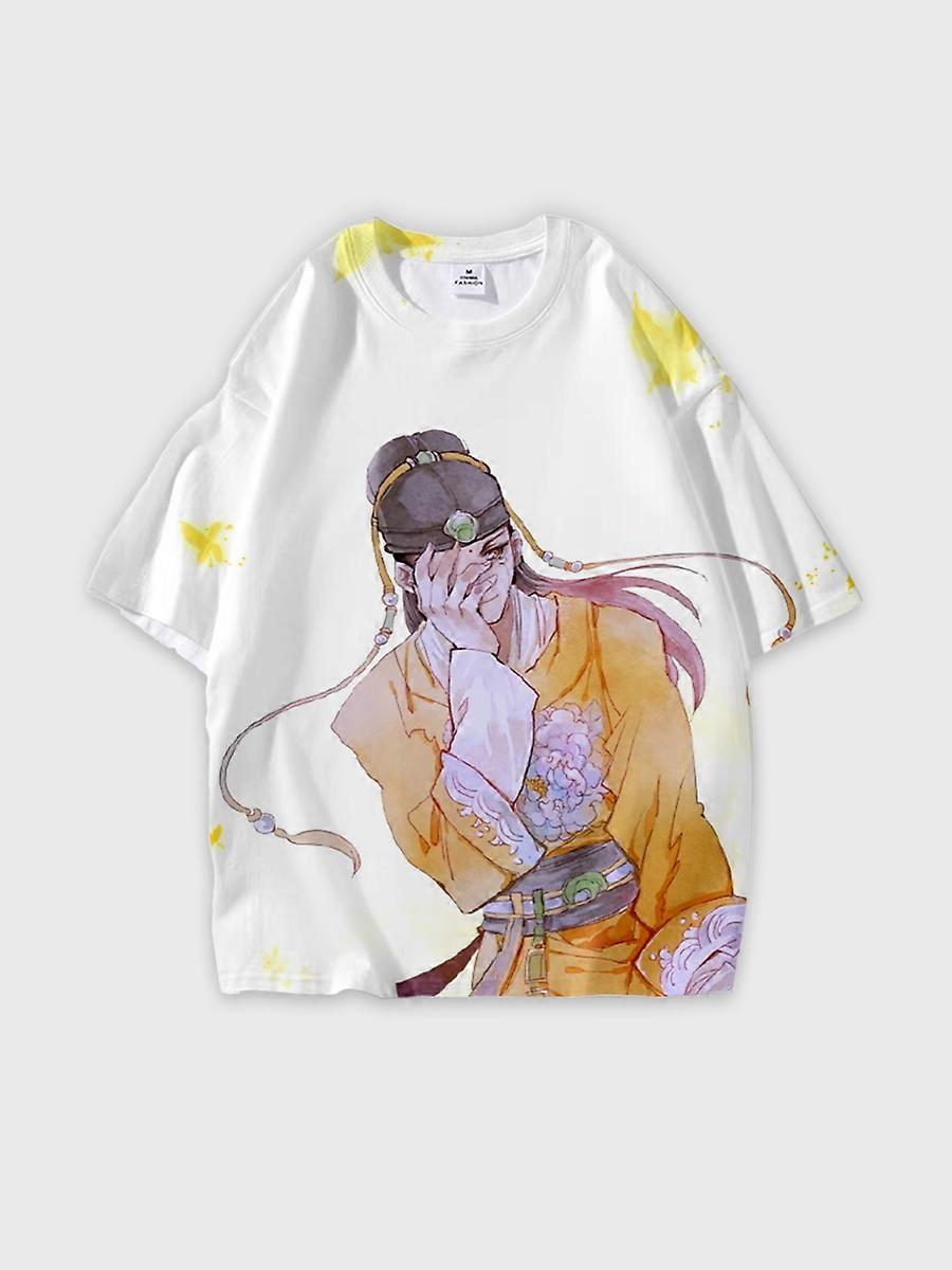 T-shirt round neck Character Pattern loose short sleeve Q98