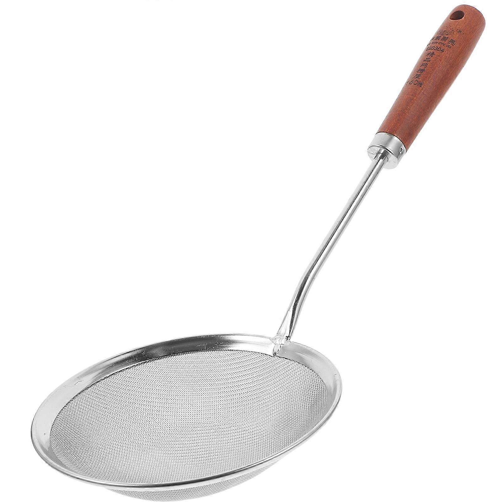 Stainless Steel and Wood Slotted Spoon for Home Use with Large Capacity and .5 inches