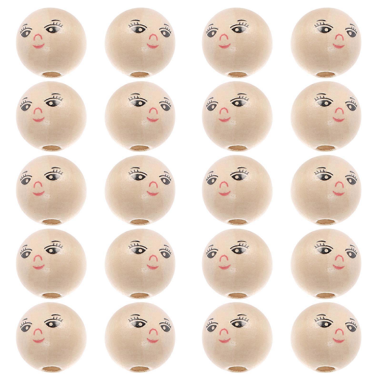 Smiling Face Craft Beads Round Wooden Beads For Unique Handcrafts And DIY Projects 50Pack