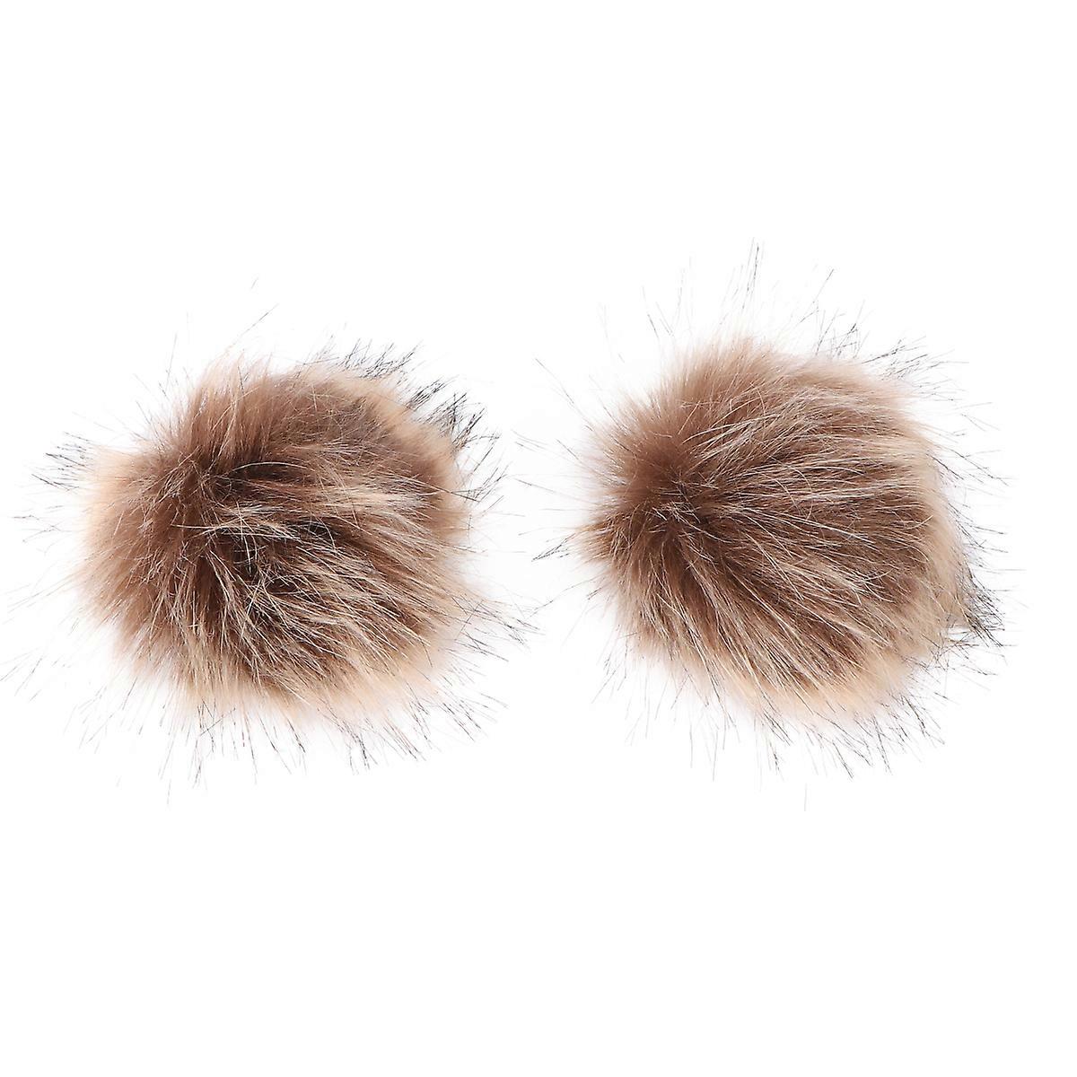 Plush Ball Decorations for Hats, Clothing & Bags – Soft Brown Faux Fox Style Pom Poms – 2pcs