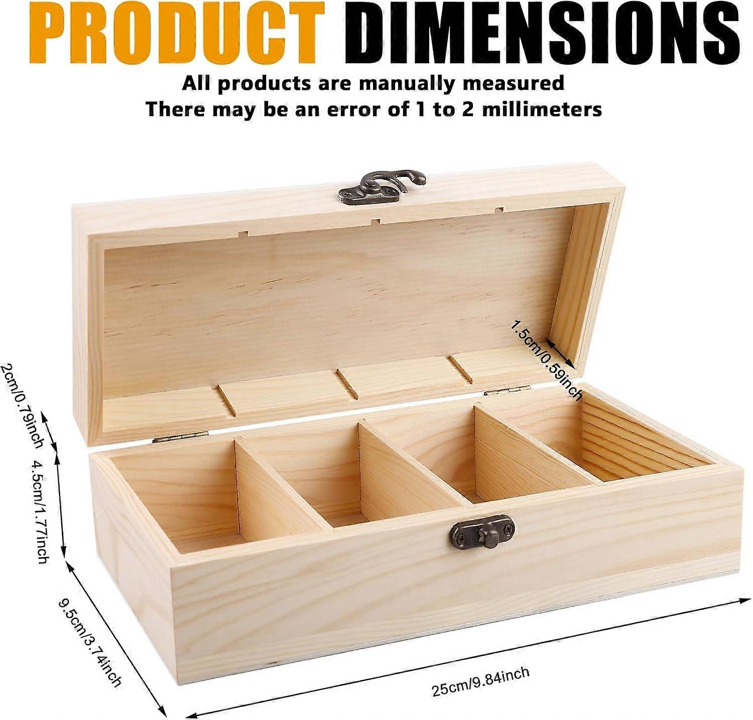 2 Pcs Divided Storage Organizer: Wood Container with 4 Compartments - Wooden Card Holder Case for Mini Notepads and Keepsakes