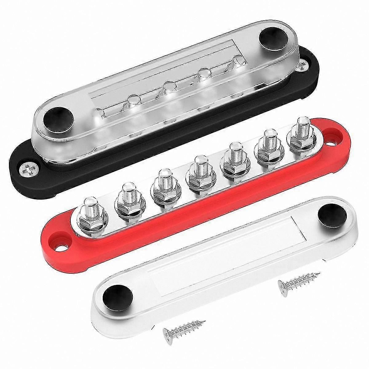 12V Power Distribution Block with 7 x 1/4 Inch (M6) Terminals Covered Terminal Block for Automotive and Marine Use