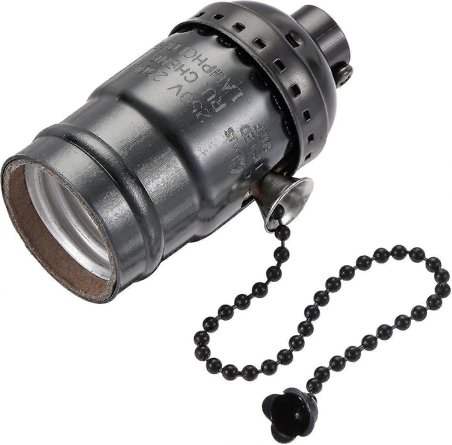 Classic E26/E27 Hanging Bulb Socket with Pull Chain Switch - Pack of 2 in Black