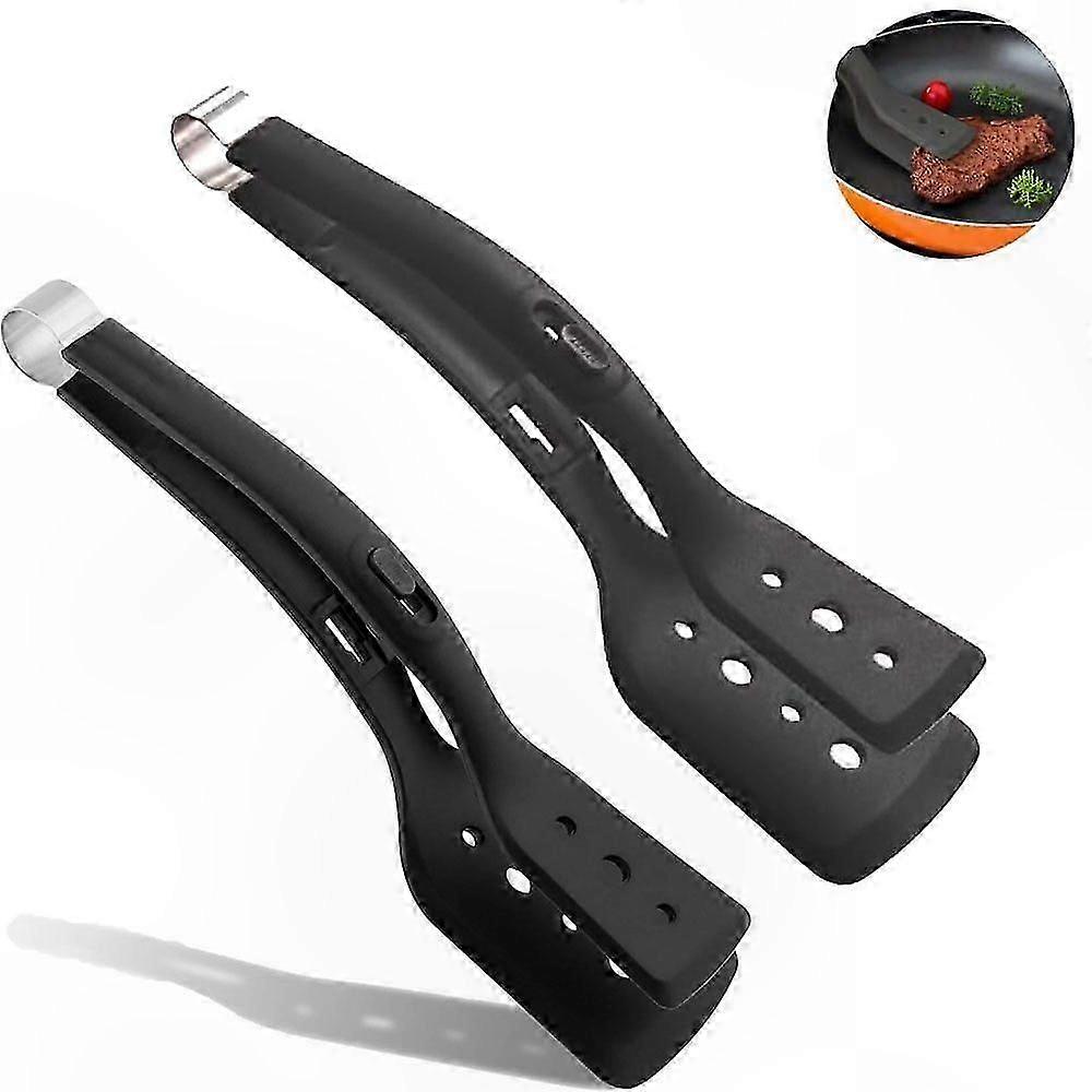 2-in-1 Silicone Kitchen Tongs and Spatula Set, Multi-Purpose Cooking Utensils for Omelette and More