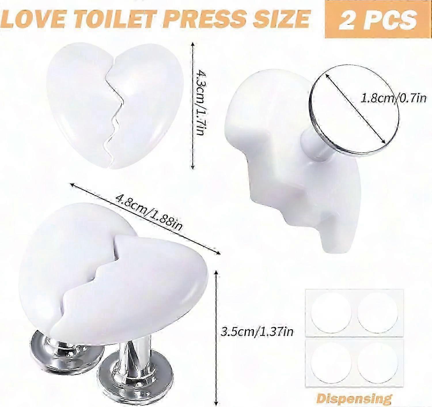 2pcs Heart Shaped Toilet Button Pusher, Plastic Drawer Handle for Bedroom Kitchen, White