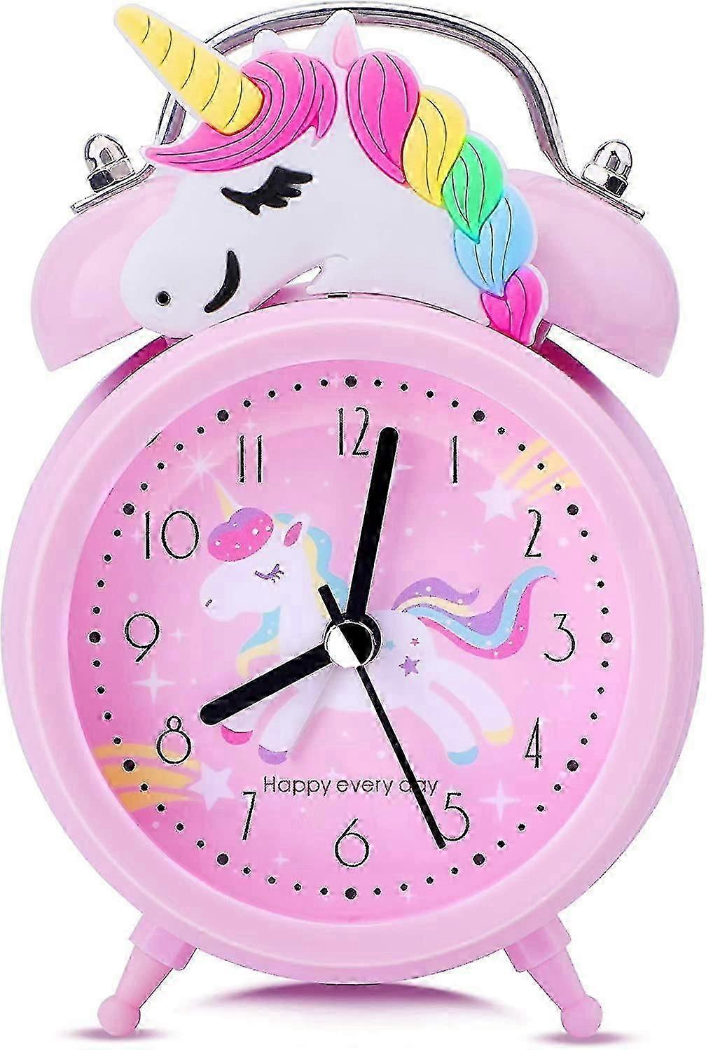 Unicorn Alarm Clocks for Girls, Silent Bedside Clocks with Backlight, Twin Bell