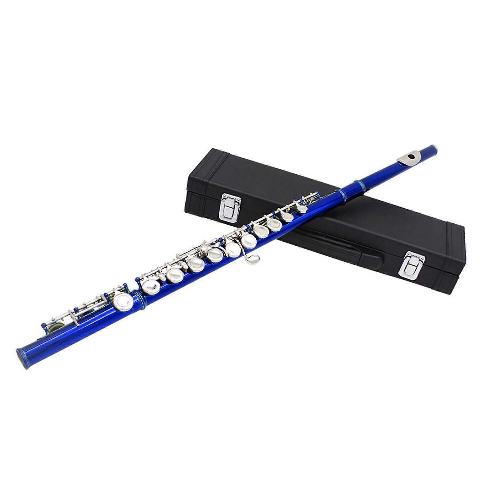Western Concert Flute Cupronickel Nicke Plated 16 Holes C Key Woodwind Instrument with Cleaning Cloth Stick Gloves Mini Screwdriver Padded Case