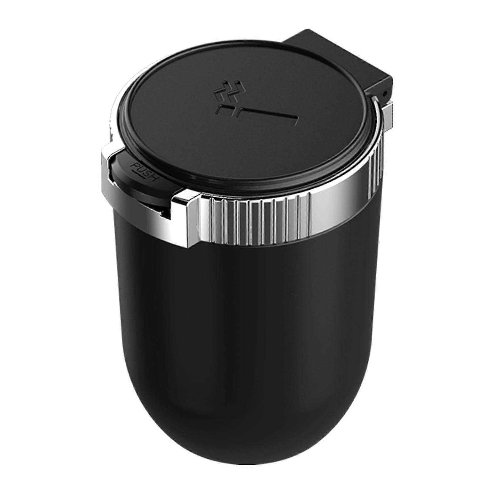 Car Ashtray Self Extinguishing with Flip Lid and Automatic LED Light, Flame Retardant, Detachable, Large Capacity, Silver for Vehicles and Camping