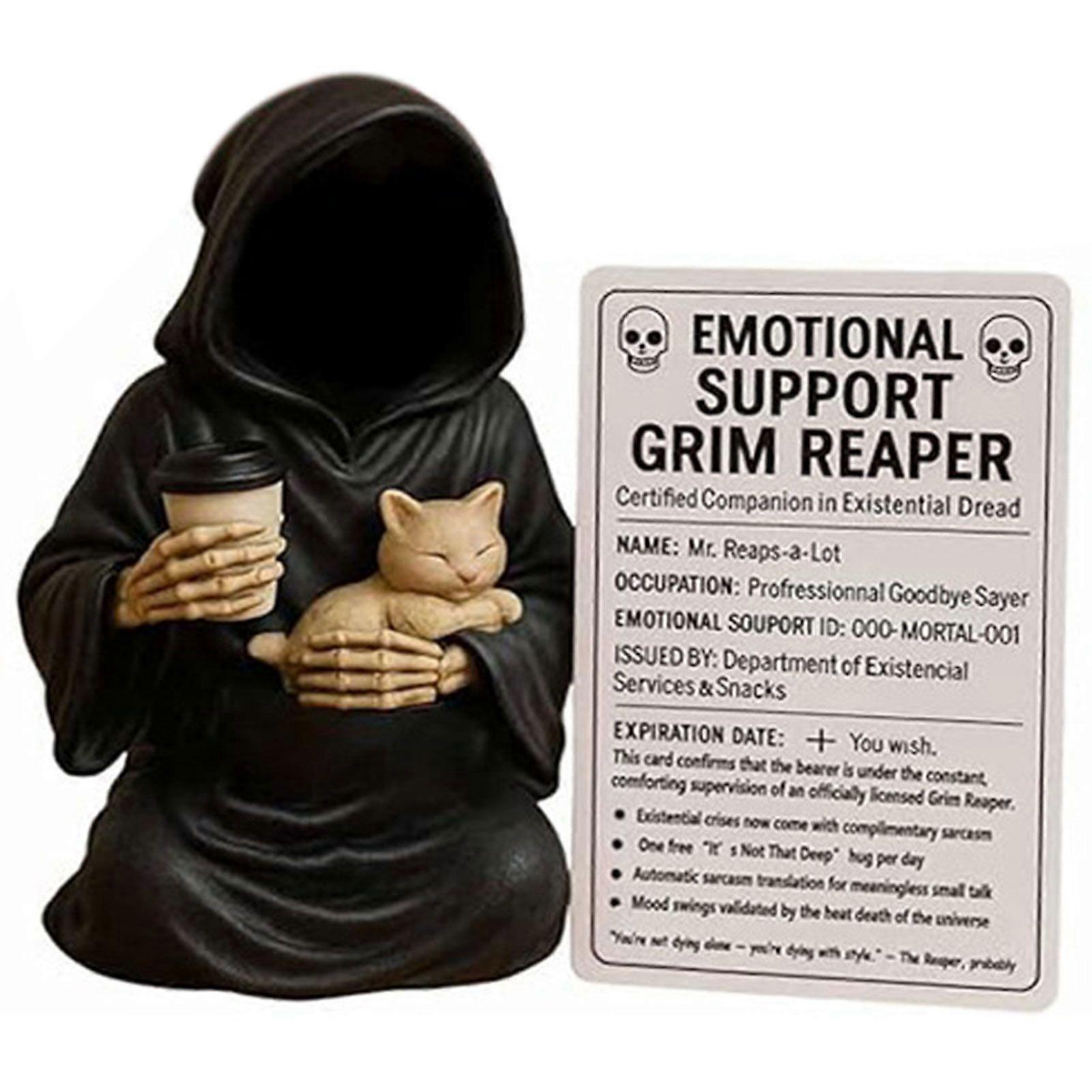 Emotional Support Grim Reaper Figurine Hand Painted Gothic Resin Statue for Office Desk or Halloween Decor