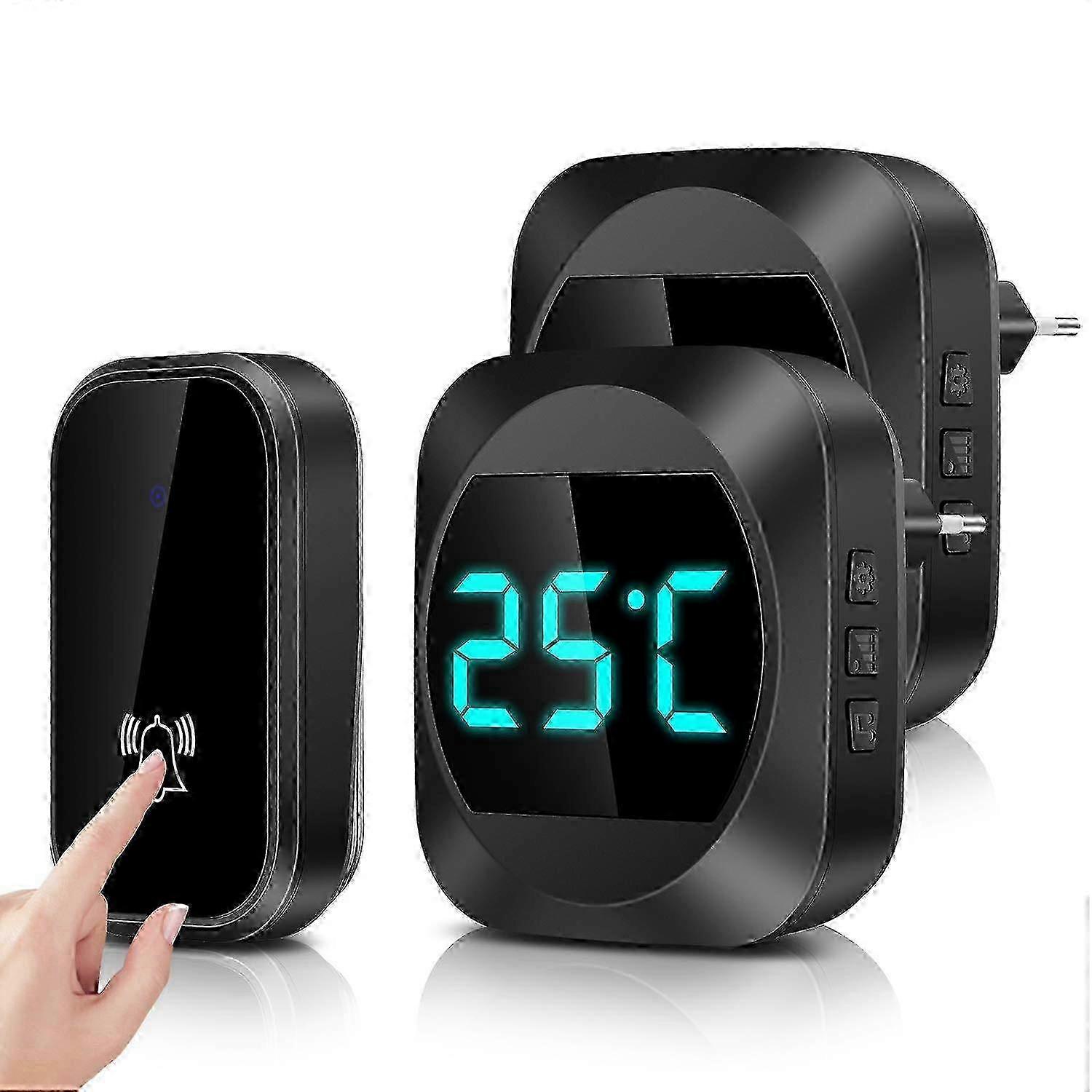 Wireless Waterproof Doorbell with Temperature Display & 2 Plug-in Receivers for Home Security